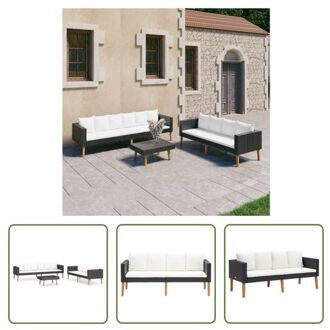 Tuinset - Gepoedercoat staal - PE-rattan - Zwart - Crèmewit - 218x67x60cm - Montage vereist