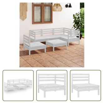 Tuinset Grenenhout - 3 hoekbanken - 2 middenbanken - 1 voetenbank/tafel - wit - 63.5x63.5x62.5 cm