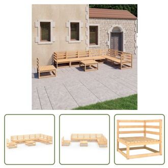 Tuinset - Grenenhout - Bruin - 3x hoekbank - 5x middenbank - 1x tafel - 70x70x67cm (BxDxH)