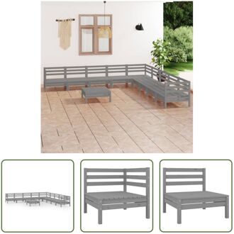 Tuinset Grenenhout - Grijs - 3 hoekbank 6 middenbank 1 voetenbank/tafel - 63.5 x 63.5 x 62.5 cm (L x B