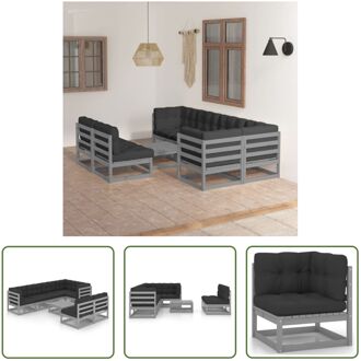 Tuinset Grenenhout - Grijs - 4 middenbank 3 hoekbank 1 tafel - 70x70x67cm 70x70x30cm 70x70x8cm