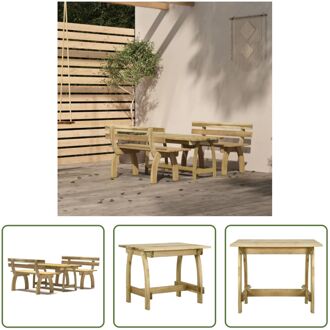 Tuinset - Grenenhout - Groen - 110x60x86cm - Bank 110x74x75cm - Tafel - 2 Bankjes Bruin