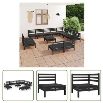 tuinset Grenenhout - Hoekbank 63.5x63.5x62.5 cm - Middenbank 63.5x63.5x62.5 cm - Voetenbank/tafel Zwart