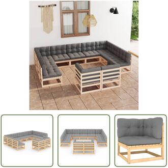 Tuinset Grenenhout - Hoekbank 70x70x67 cm - Middenbank 70x70x67 cm - Grijs kussen