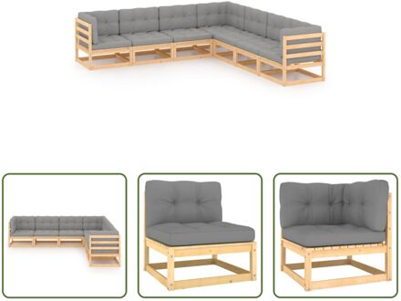 Tuinset Grenenhout - Hoekbank 70x70x67cm - Middenbank 70x70x67cm - Kussen grijs