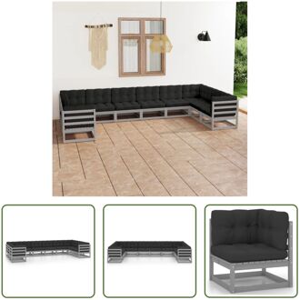 Tuinset Grenenhout - Hoekbank - Middenbank - Grijs - 70 x 70 x 67 cm - Inclusief Kussens