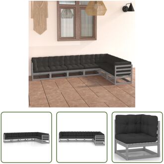 Tuinset - Grenenhout - Hoekbank + Middenbank - Grijs - 70x70x67cm - Inclusief Kussens