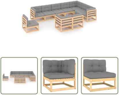 Tuinset Grenenhout - Hoekbanken en Middenbanken - Grijs Kussens - 70x70x67 cm