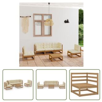 Tuinset - Grenenhout - Honingbruin - 70x70x67cm - Midden/hoekbank - Tafel - Zitkussen - Rug/zijkussen