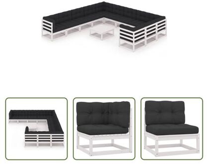 Tuinset Grenenhout - Lounge - Wit - 70 x 70 x 67 cm - inclusief kussens