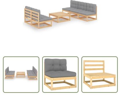 Tuinset Grenenhout - Modulair - 5x Middenbank - 1x Tafel - Grijs