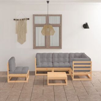Tuinset Grenenhout - Modulaire loungeset - Grijs kussen - 70x70x67 cm - Massief grenenhout
