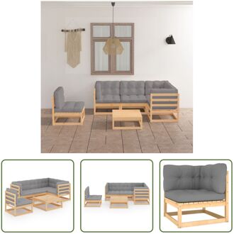 Tuinset Grenenhout - Modulaire loungeset - Grijs kussen - 70x70x67 cm - Massief grenenhout