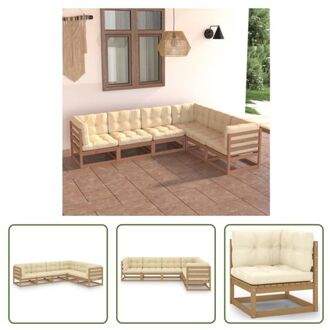 Tuinset Grenenhout - Modulaire loungeset - Honingbruin - 70x70x67 cm - Inclusief kussens