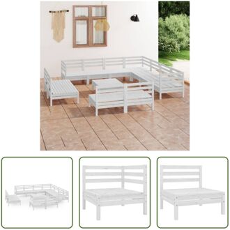 Tuinset - Grenenhout - Wit - Hoek/Middenbank- 63.5 x 63.5 x 62.5 cm - Voetenbank/Tafel- 63.5 x 63.5 x