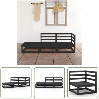 Tuinset - Grenenhout - Zwart - Midden/hoekbank- 70x70x67 cm - Voetenbank- 70x70x30 cm