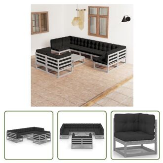 Tuinset Grenenhouten - Hoekbank - Middenbank - Tafel - 70x70x67 cm - Grijs - Antraciet Kussens