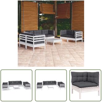 Tuinset Grenenhouten Loungeset - Wit - 63.5x63.5x62.5 cm - Met kussens - Modulair