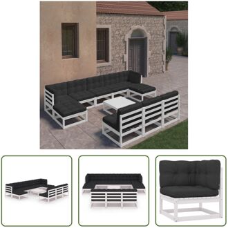 Tuinset - Grenenhouten Loungeset - Wit - 70x70x67cm - Inclusief Kussens