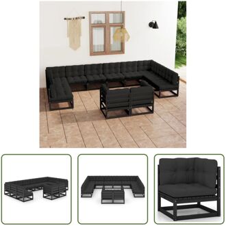 Tuinset Grenenhouten Loungeset - Zwart - 70x70x67 cm - Montage vereist - The Living Store