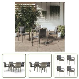 Tuinset - Grijs - 4x Tuinstoel - 1x Tafel - Weerbestendig PE-rattan - Praktisch gehard glas - Modulair