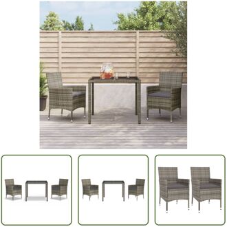 Tuinset - Grijs - Poly Rattan - Eethoek - 90x90x75 cm - Comfortabele kussens