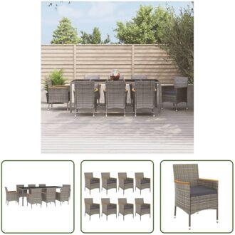 Tuinset - Grijs - Poly Rattan - Gepoedercoat Staal - Gehard Glas - 250x100x75cm