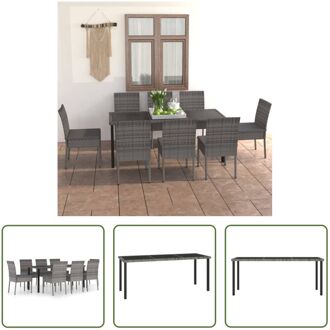 Tuinset - Grijs/Zwart - 180x70x73 cm (LxBxH) - Poly Rattan/Staal - 8 Stoelen - 8 Zitkussens