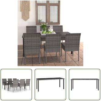 Tuinset - Grijs/Zwart - Poly Rattan - 180 x 70 x 73 cm - Inclusief 6 stoelen en kussens