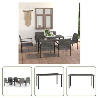 Tuinset - Grijs/Zwart - Poly Rattan/Staal - Tafel- 140x70x73 cm - Stoel- 53x58.5x83 cm