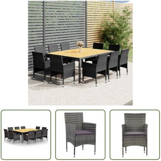 Tuinset - Grijze poly rattan stoelen met kussens - Gepoedercoat stalen tafel - 200x150x75cm Grijs