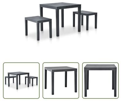 Tuinset - Kunststof - Antraciet - 78x78x72cm (tafel) - 60x38x45cm (bank) Grijs