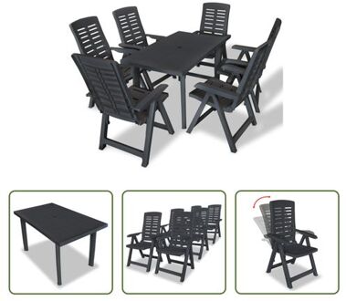 Tuinset - Kunststof - Weerbestendig - Tafel- 126 x 76 x 72 cm - Stoel- 60 x 61 x 108 cm - Antraciet Grijs