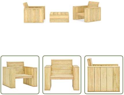 Tuinset Loungeset - Geïmpregneerd grenenhout - Stoel- 89x76x76cm - Theetafel- 75x75x31cm - 2 stoelen + Bruin