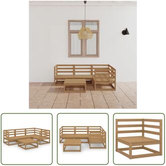 Tuinset Loungeset - Grenenhout - 3 Hoekbanken - 1 Middenbank - 1 Tafel - Honingbruin - 70x70x67cm