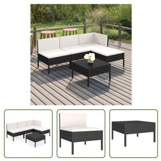 Tuinset - Loungeset - PE-rattan - Zwart - 4-zits - Crèmewit kussen