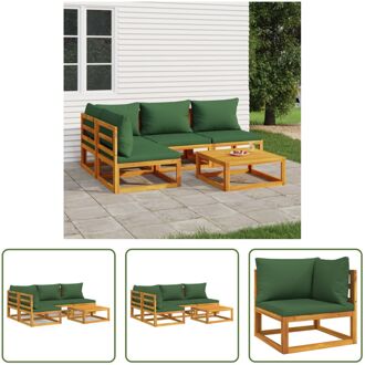 Tuinset - Massief Acaciahout - Modulair Ontwerp - Groene Kussens - Complete Set Bruin