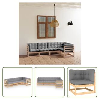 Tuinset - Massief Grenenhout - Grijs - 70 x 70 x 67 cm - Inclusief 3 hoekbank - 2 middenbank - 5