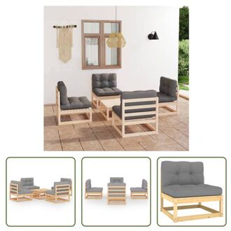 Tuinset - Massief Grenenhout - Grijs - 70x70x67 cm - 4x Middenbank - 1x Tafel