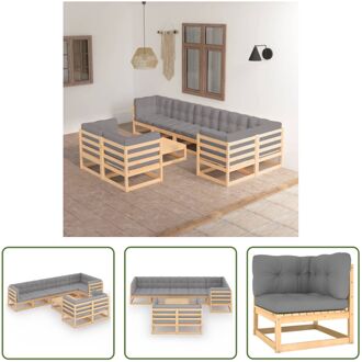 Tuinset - Massief grenenhout - Grijs kussen - 3x middenbank - 5x hoekbank - 1x tafel - 70x70x67cm