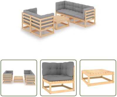 Tuinset - Massief grenenhout - Grijs kussen - Modulair - 70x70x67cm - 70x70x30cm - 70x70x8cm