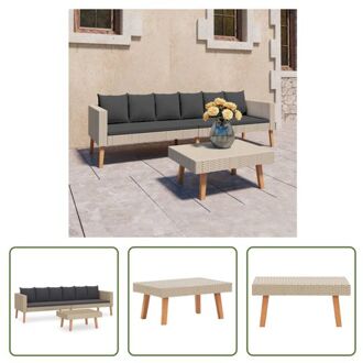 Tuinset met Driezitsbank - PE-rattan - Beige - 218x67x60 cm - Inclusief Tafel en Kussens - The Living