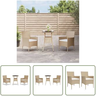 Tuinset - Modern Poly Rattan - Beige - Tafel 55x75 cm - Stoel 61x60x88 cm - Kussen 47x46x5 cm