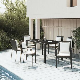 Tuinset - Moderne zwart PE-rattan tuinstoelset - Inclusief 6 stoelen - tafel en kussens - 150 x 90 x