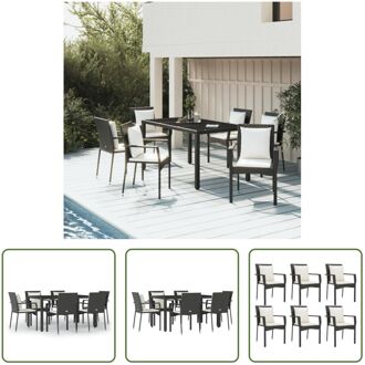 Tuinset - Moderne zwart PE-rattan tuinstoelset - Inclusief 6 stoelen - tafel en kussens - 150 x 90 x