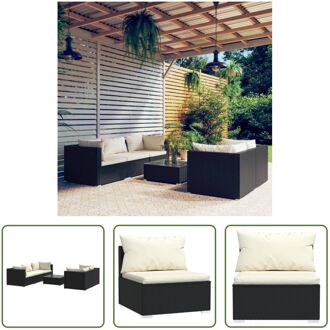 Tuinset Modulair - 5-delig - PE-rattan - Hoogwaardig materiaal - Stevig frame - Comfortabele kussens Zwart