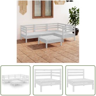 Tuinset Palace - Grenenhout - Wit - Hoekbank 63.5x63.5x62.5cm - Voetenbank/Tafel 63.5x63.5x28.5cm