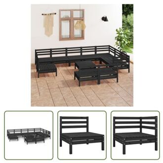 Tuinset Pallet - 3 hoekbank 7 middenbank voetenbank/tafel - zwart 63.5 x 63.5 x 62.5cm (LxBxH)