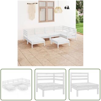 Tuinset Pallet Grenenhout - Wit - 3 hoekbank 2 middenbank 2 voetenbank/tafel - 63.5 x 63.5 x 62.5 cm