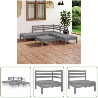 Tuinset Pallet Grijs - Grenenhout - Hoekbank 63.5x63.5x62.5cm - Voetenbank/Tafel 63.5x63.5x28.5cm